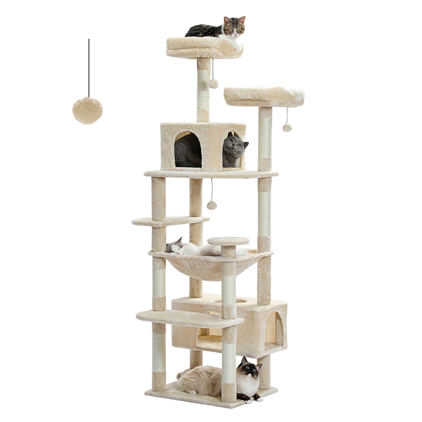 Large Cat Tree/Tower, Indoor, Sisal-Covered Scratching Posts, Spacious Hammock, Padded Perches