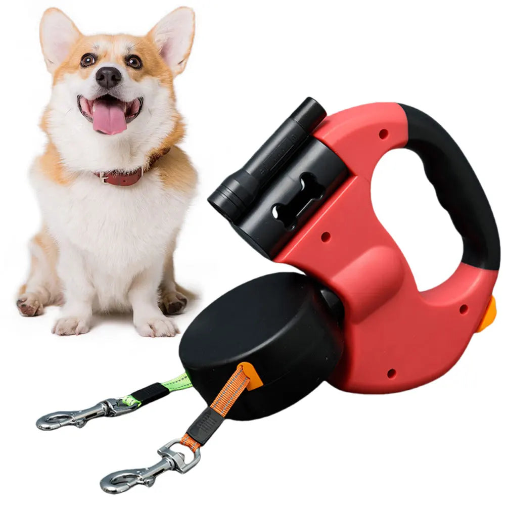 Double Headed Dog Leash Traction Rope, 360 Degree Swivel, Retractable for Small/Medium Dogs