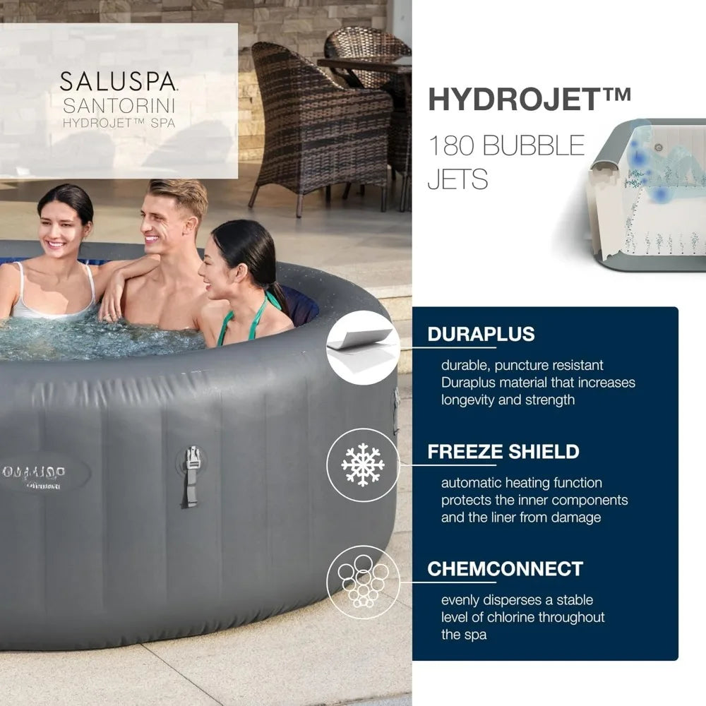 Outdoor Hot Tubs, Inflatable, Round, Portable, 180 Soothing Jets, Cover