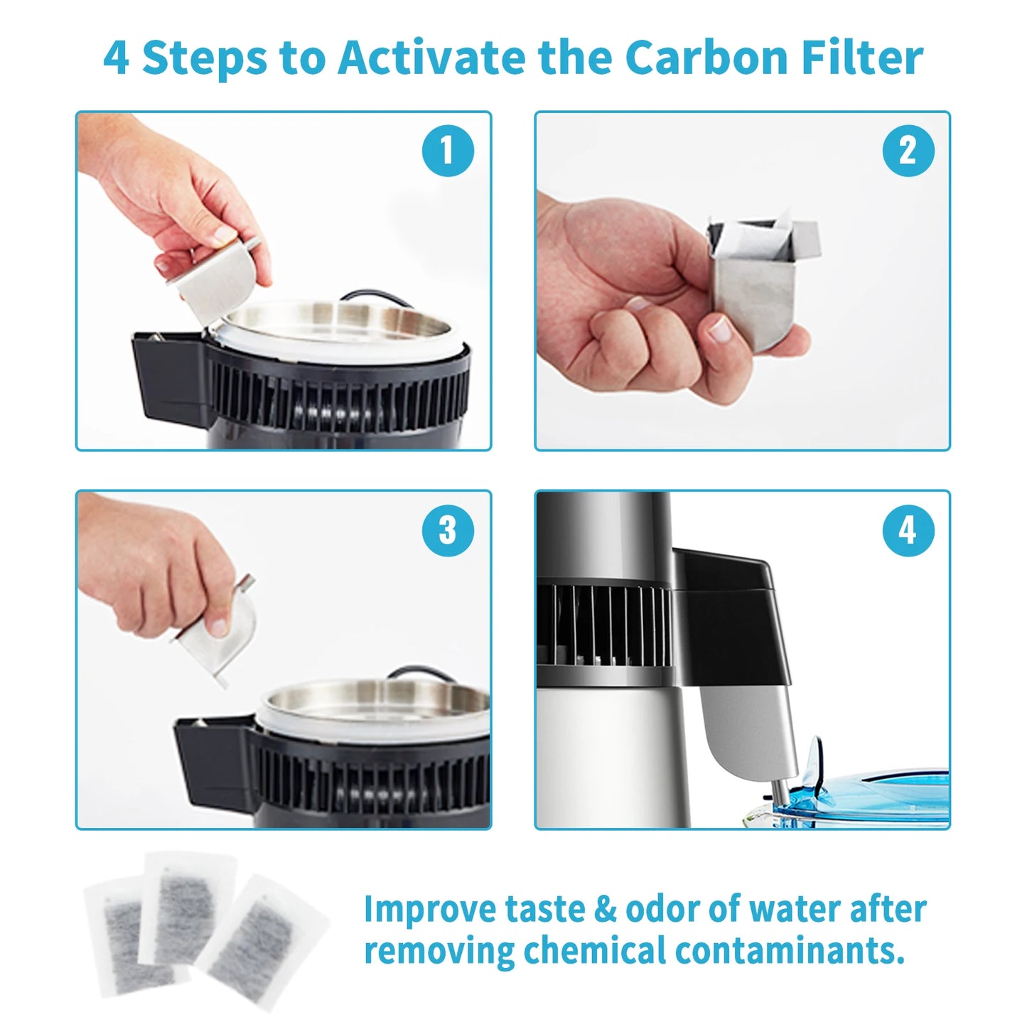 4L Water Distiller Purifier Filter, Drinking Bottle Softener, Touch Screen, Home Appliance