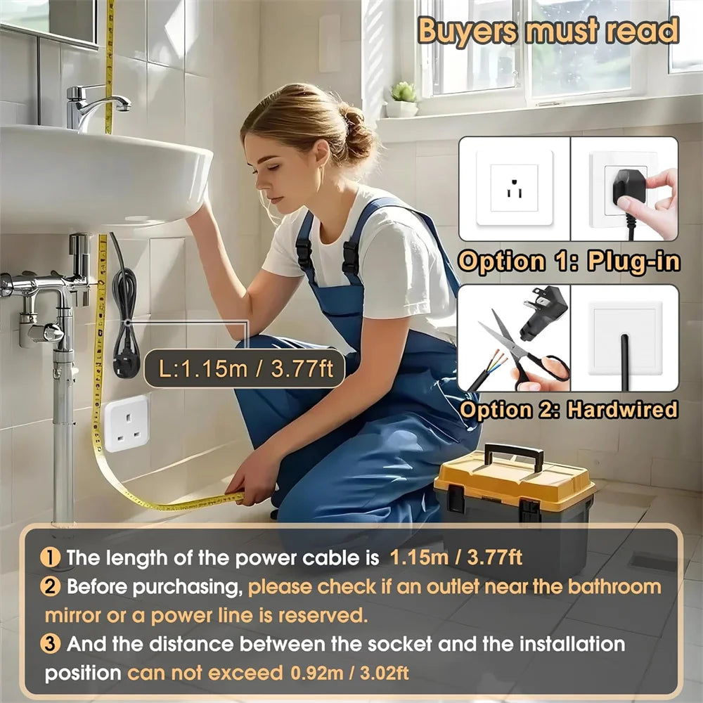 32x40 inch LED Bathroom/Vanity Mirror with Backlit Lights Fogless Wall Mounted with Demister Dimmable