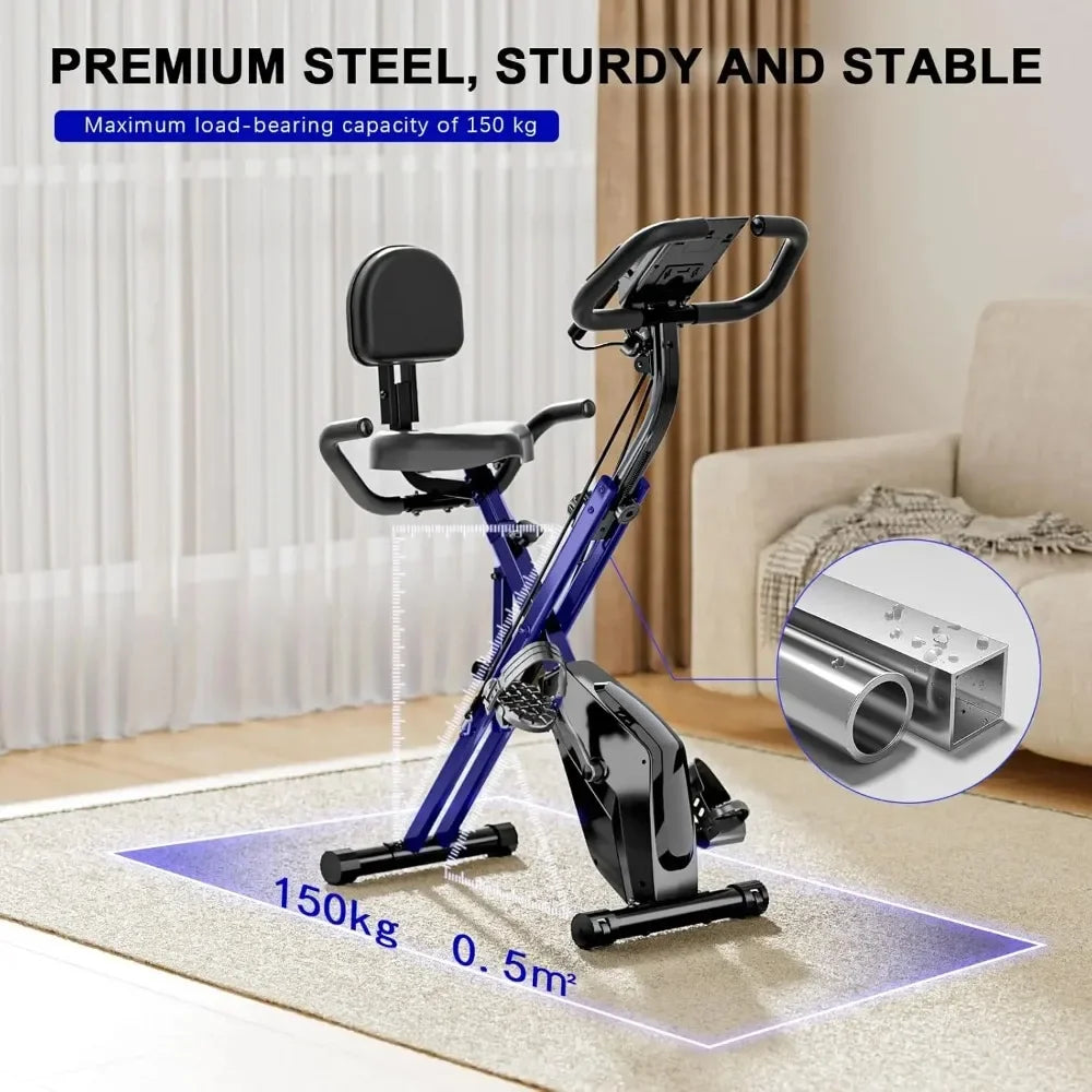 Foldable Exercise Bike, 8 Resistance Levels, Indoor, Heart Rate Sensors, LCD Display, Home Fitness Training