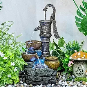 Outdoor Patio Fountain with Lights, Gardens/Backyards/Lawns/Balconies