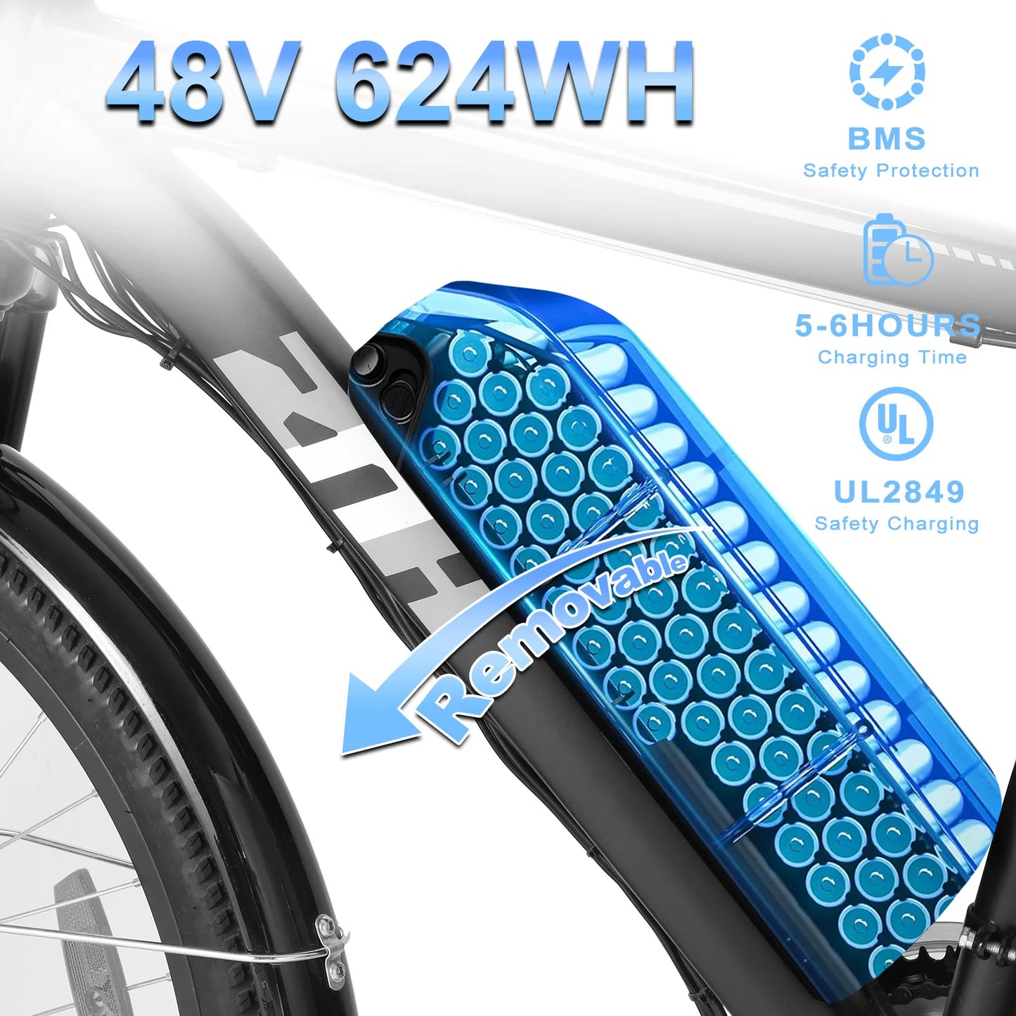 1000W Peak 48V Electric Mountain Bike, Adults, 26 inch, Removable Battery, Up to 50 Miles Range, 20 MPH