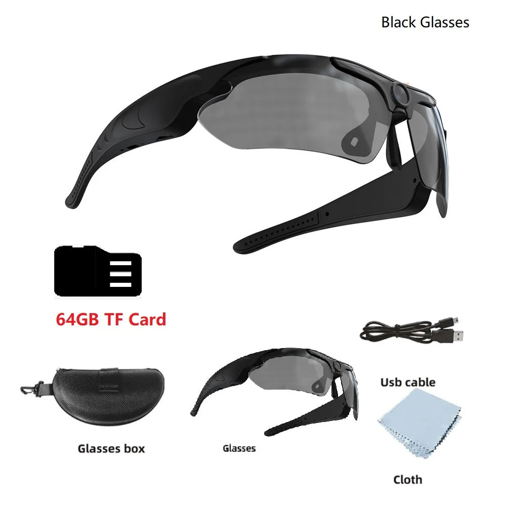 HD 1080P Camera, Outdoor Cycling Glasses, Polarized Lens, Smart Camcorder, Security Protection