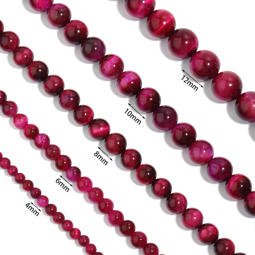 Natural Stone, Hot Pink Tiger Eye Beads, Round Spacer Beads For Jewelry Making