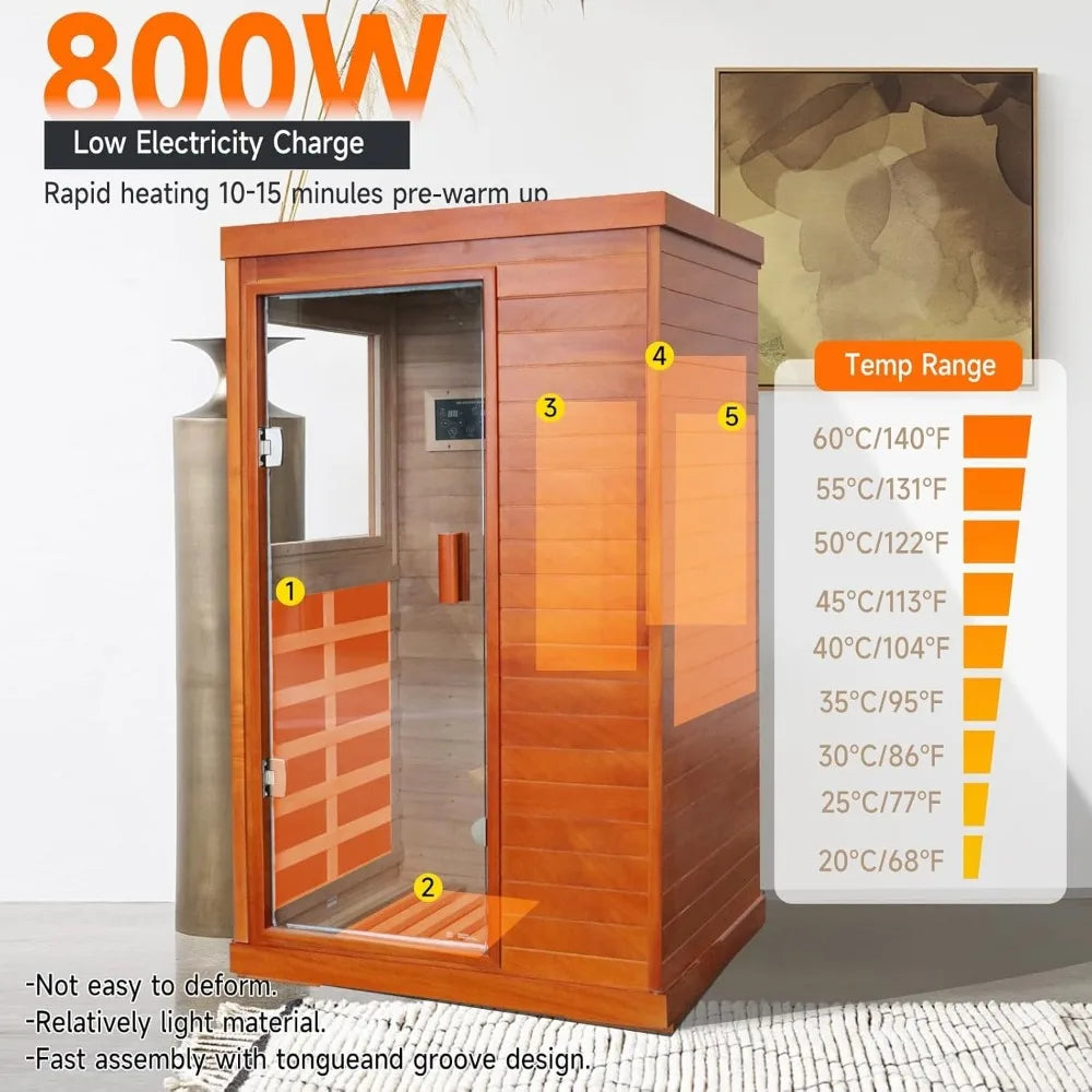 Compact Infrared Sauna Room, Low EMF Heating Panel, Ambient LED Lights, Built-in Speakers