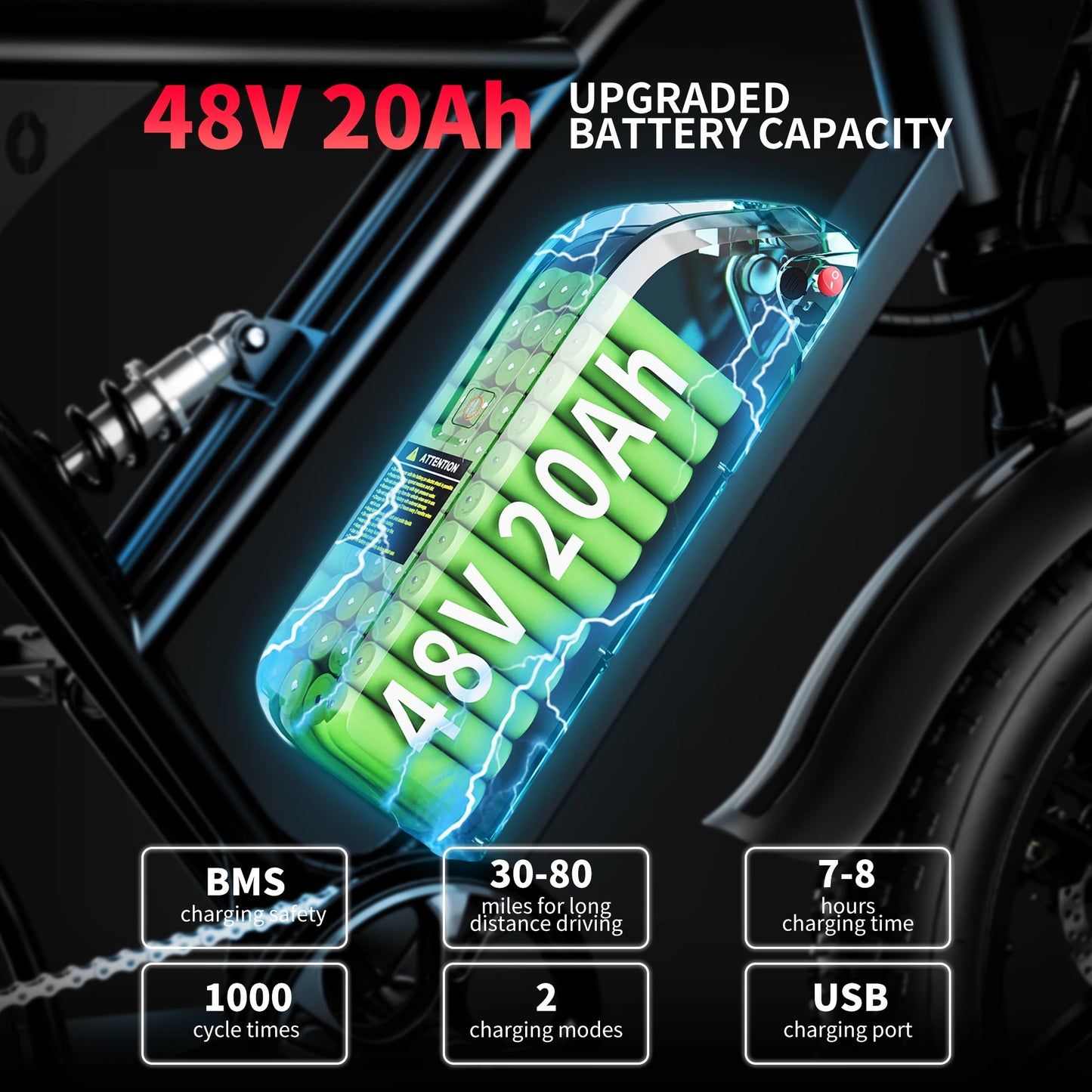 Electric Bike, 1000W Motor, 48V 20AH, 20“ Tire, Mountain Moped