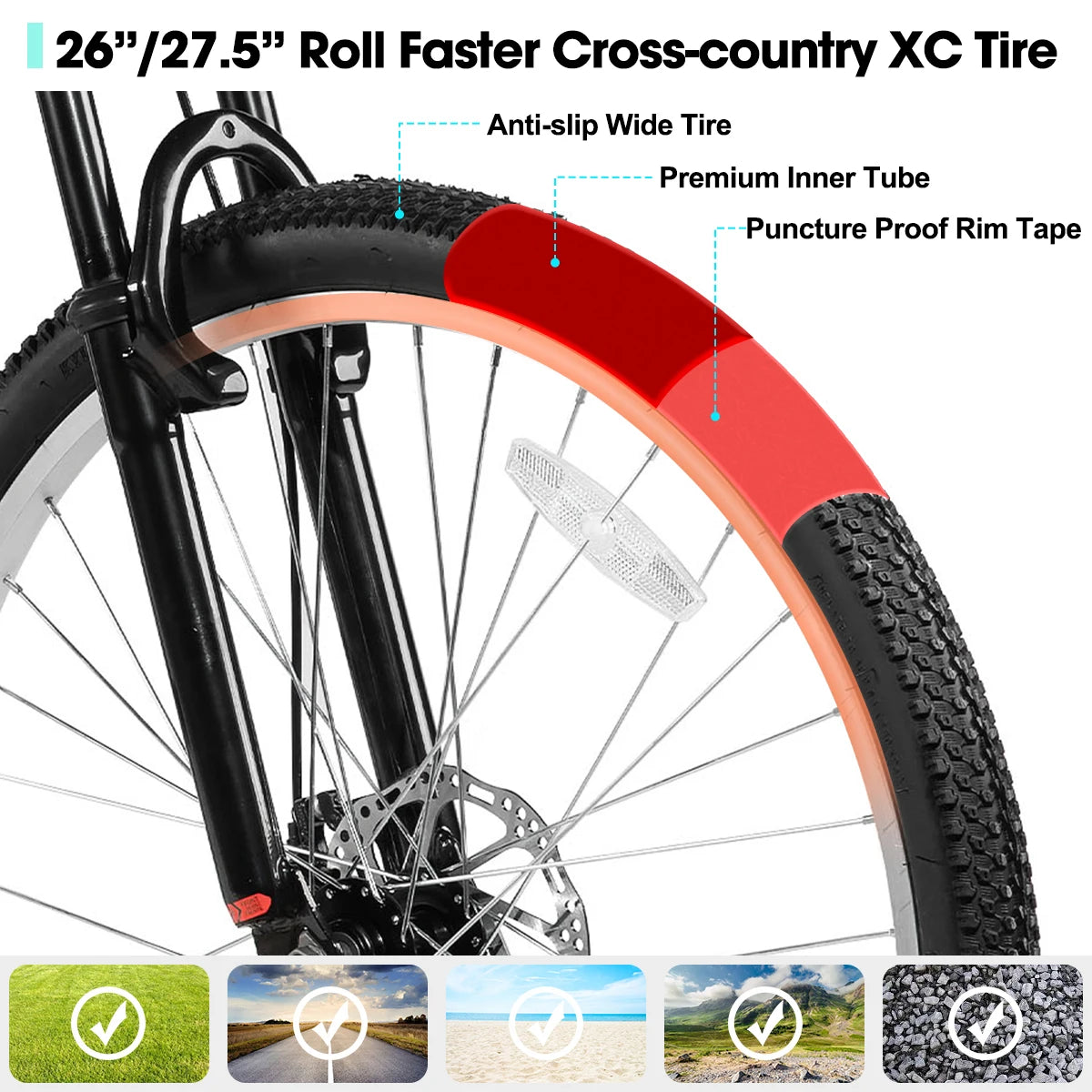 HILAND 26, 27.5 Inch Aluminum Alloy Mountain Bike, 18 Speeds, Front/Rear Disc Brakes, Suspension Fork