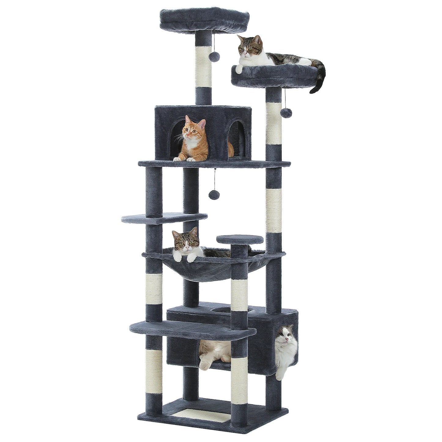 Large Cat Tree/Tower, Indoor, Sisal-Covered Scratching Posts, Spacious Hammock, Padded Perches
