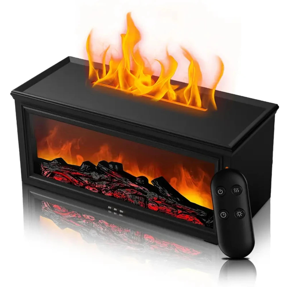 Premium Essential Oil Diffuser with Realistic Fireplace Flame Effect, USB-C Charging, 9.47oz Capacity, 7 Color LED Lights