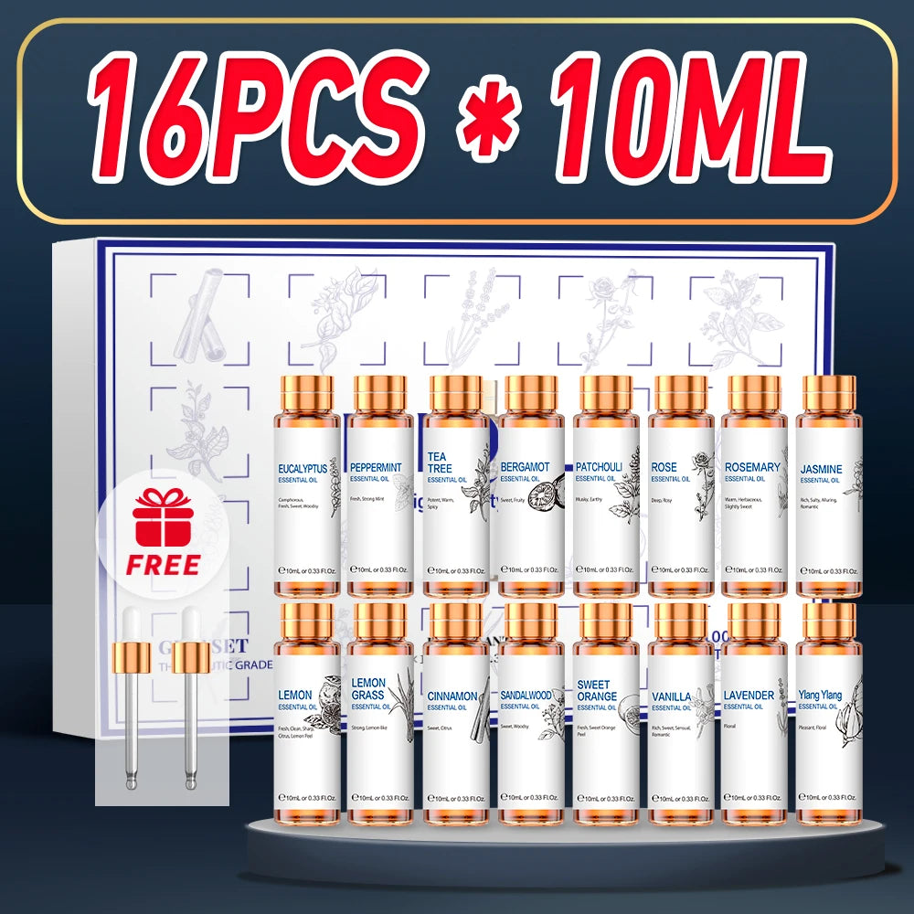 16 PCS 10ML Essential Oils Set, Diffuser, Humidifier