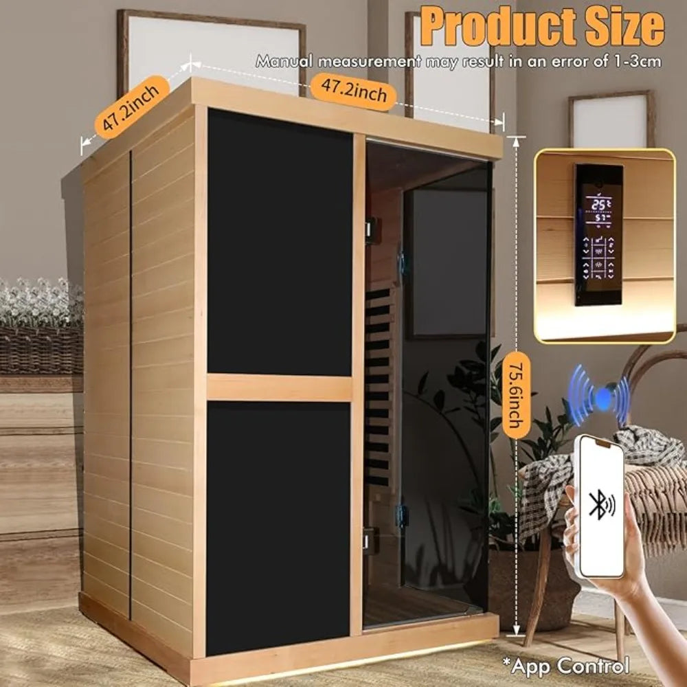 Infrared Indoor Dry Sauna, 1980W Phototherapy Lamp, Canadian Fir Wood, 2-3 people, Bluetooth Speaker
