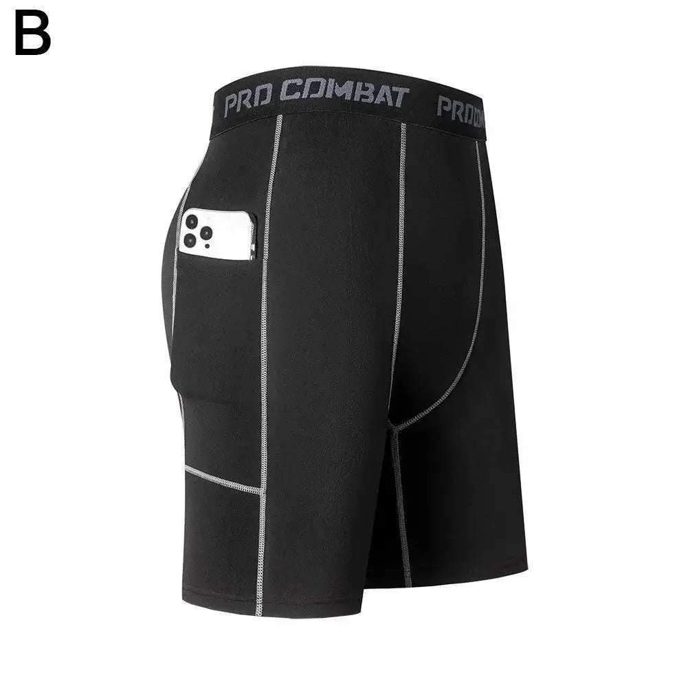 Men's Compression Short Pants With Pocket Elastic Quick Dry Breathable Stretchy Base Layer