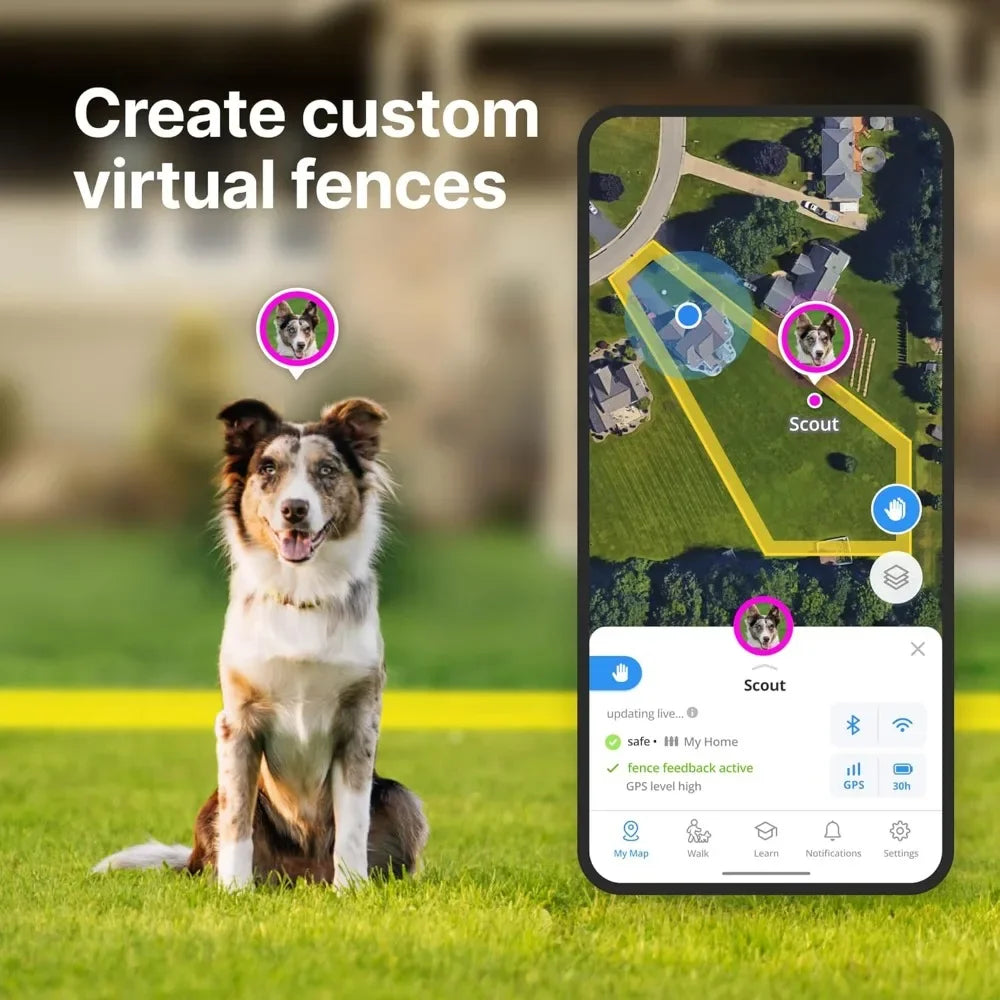 GPS Wireless Dog Fence, Training Collar, Real-Time Tracking, Waterproof