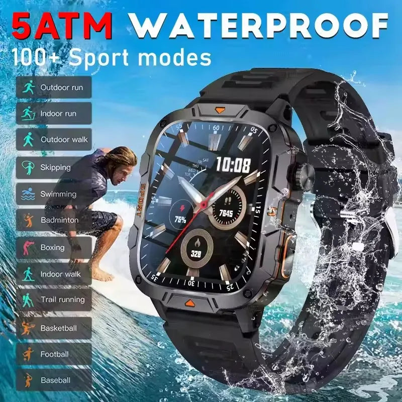 Military Grade Smart Watch Men, 1.96" AMOLED Screen, 5ATM Waterproof Sports Fitness Tracker