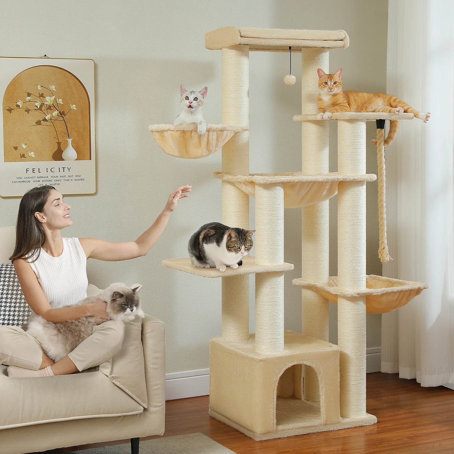 Multi-Level Cat Tree with Scratching Posts, Cozy Condo, Super Large Perch, Deep Hammocks