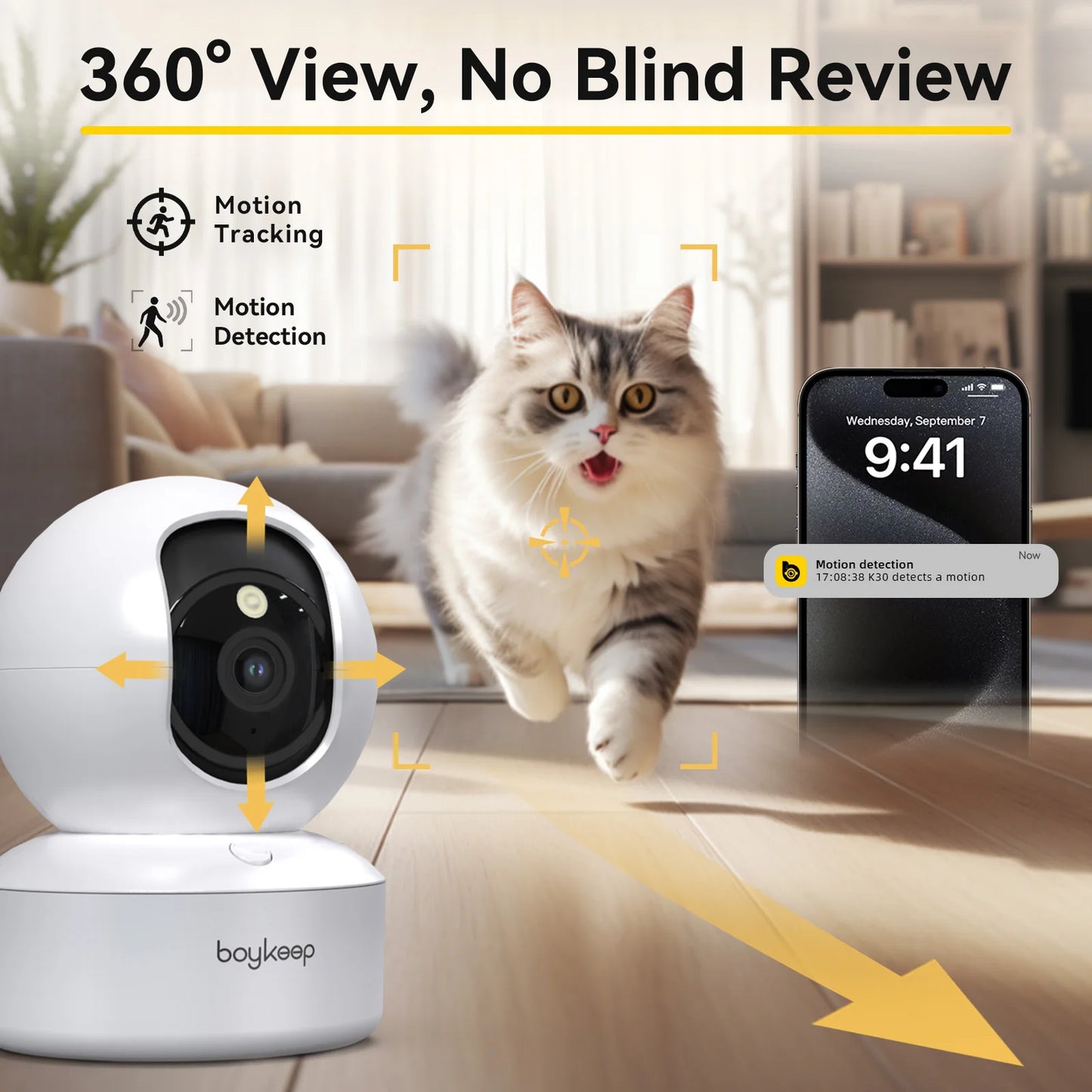 Smart Camera, 2K Security Protection, Wifi Surveillance 5G/2.4GHz, Indoor, Pan & Tilt 2-Way Audio