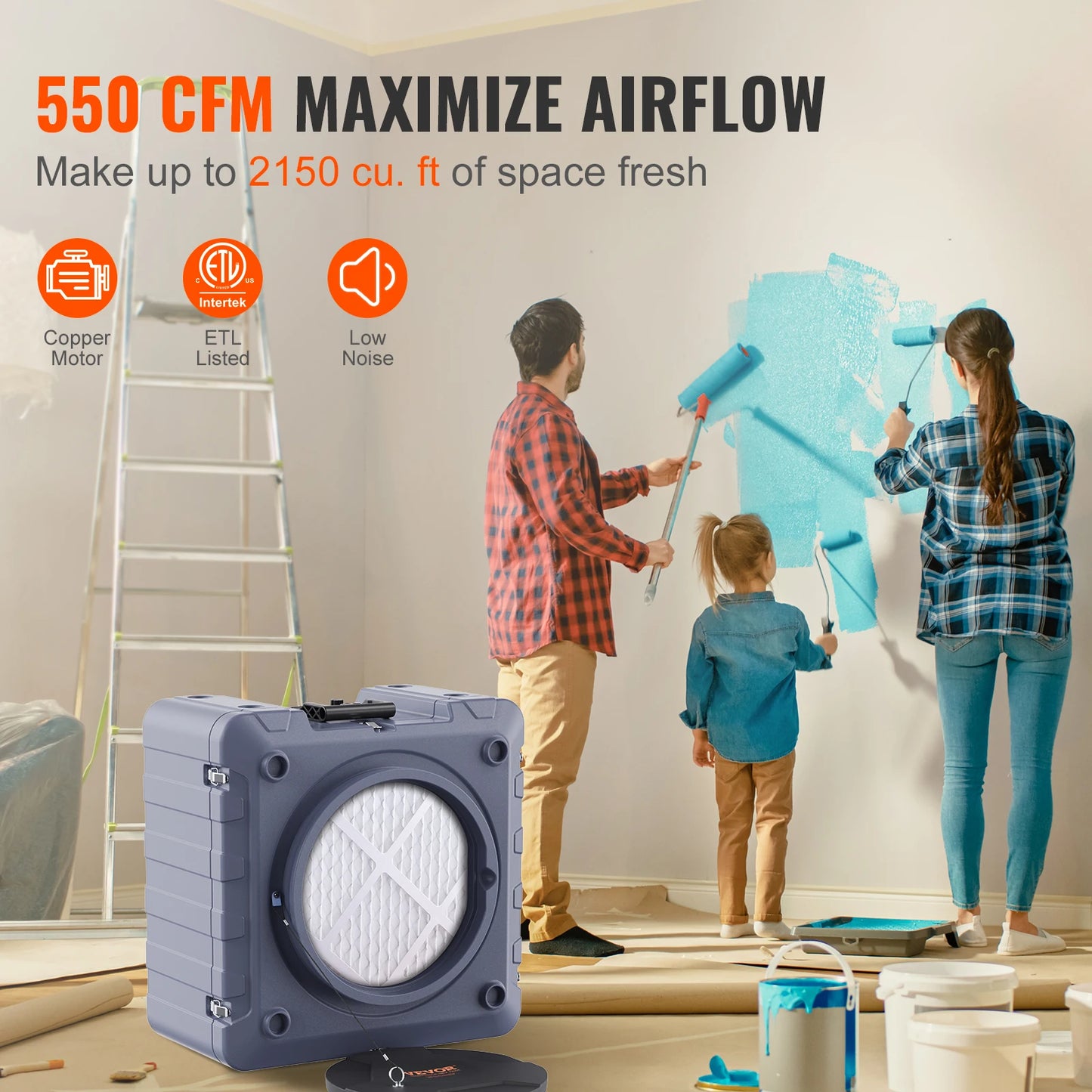Air Scrubber, 3-Stage Filtration, Stackable, Negative Air 550/800 CFM Air Cleaner, MERV10 Carbon H13 HEPA