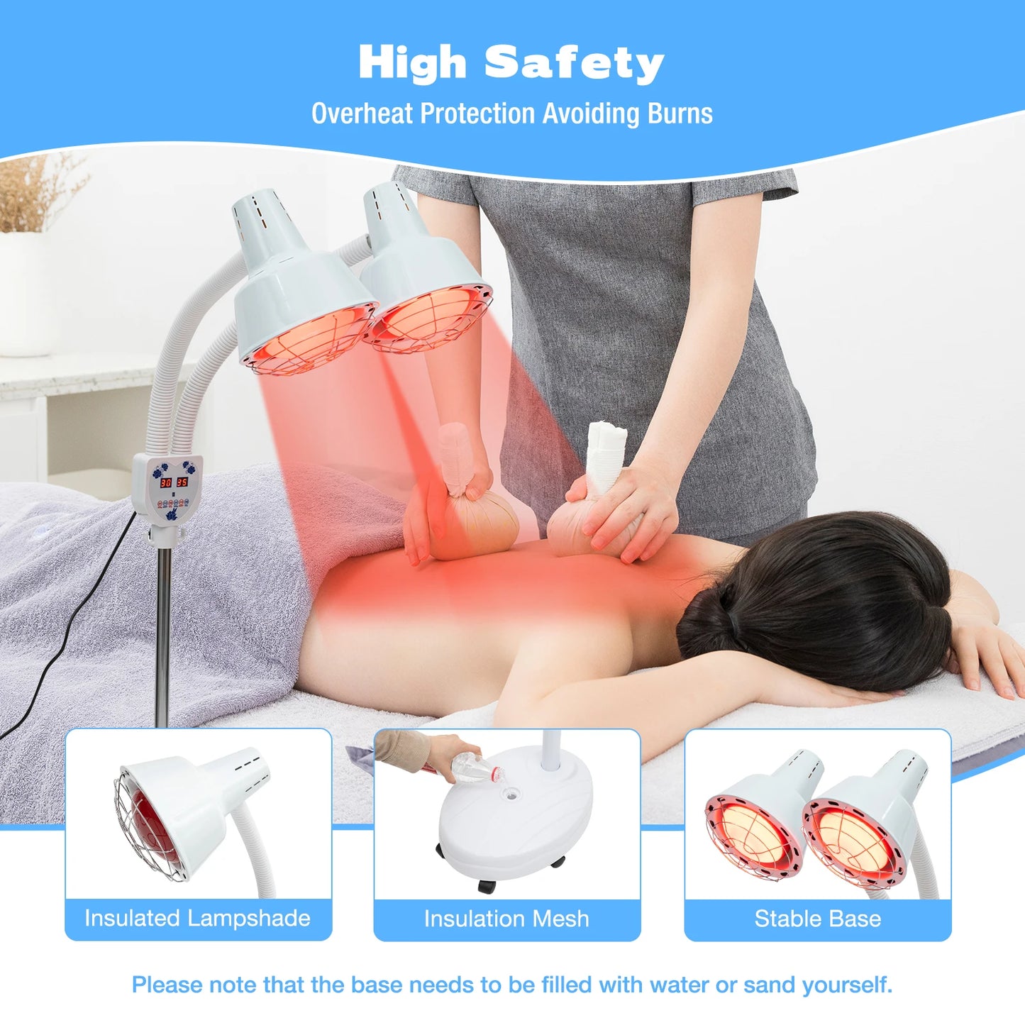 Double head Electric Infrared Therapy Lamp, 360°, Adjustable, Temperature Heat Lamp, 6 Universal Wheels