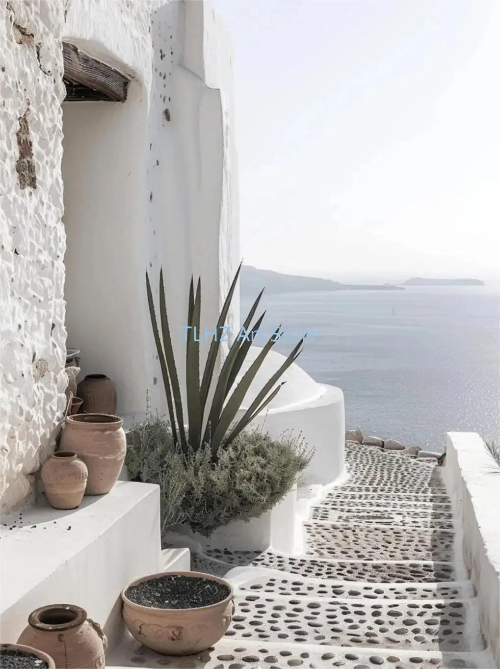 Modern Greece Summer Coast Santorini Travel Landscape Posters And Prints, Canvas Printing, Wall Art