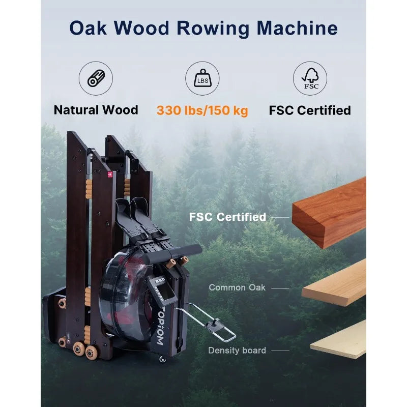 Foldable Water Rowing Machine, Monitor & Bluetooth App, Tablet Holder
