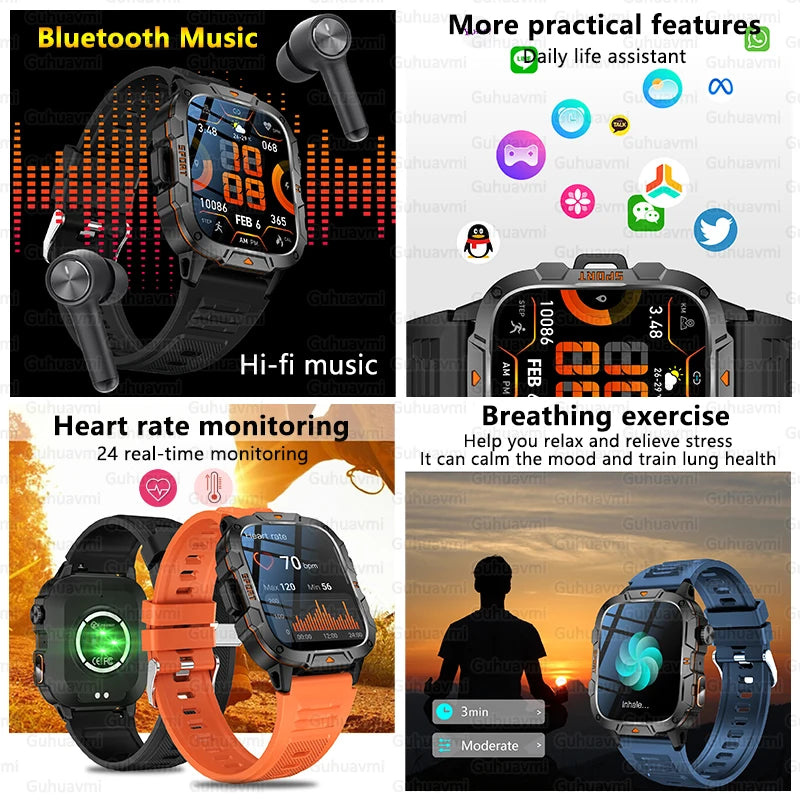 Military Grade Smart Watch Men, 1.96" AMOLED Screen, 5ATM Waterproof Sports Fitness Tracker