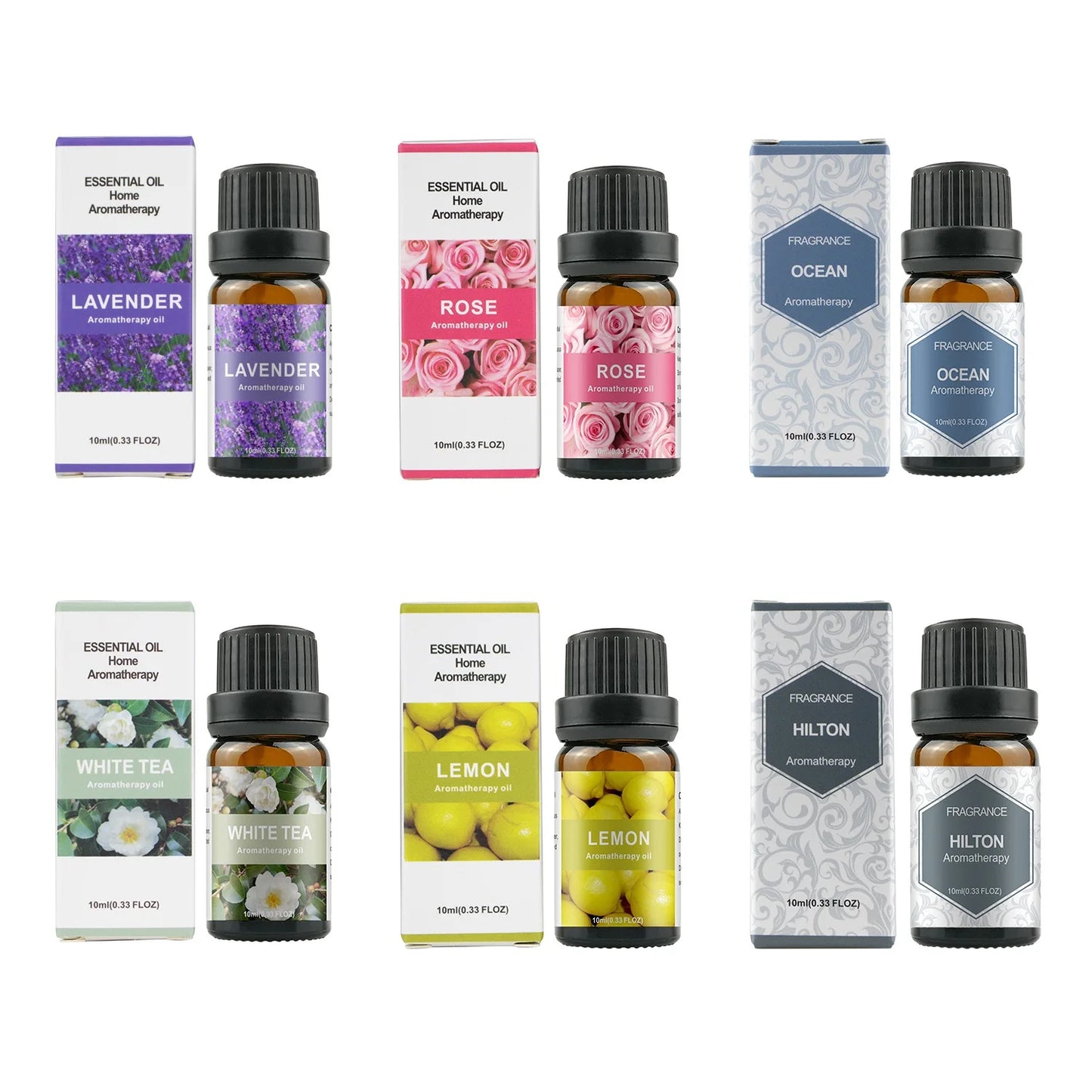 500ML Aromatherapy Oil Diffuser, 6 Bottle 10ML Essential Oil Set (Lavender/Rose/Jasmine/Lemon/Hilton/Ocean)