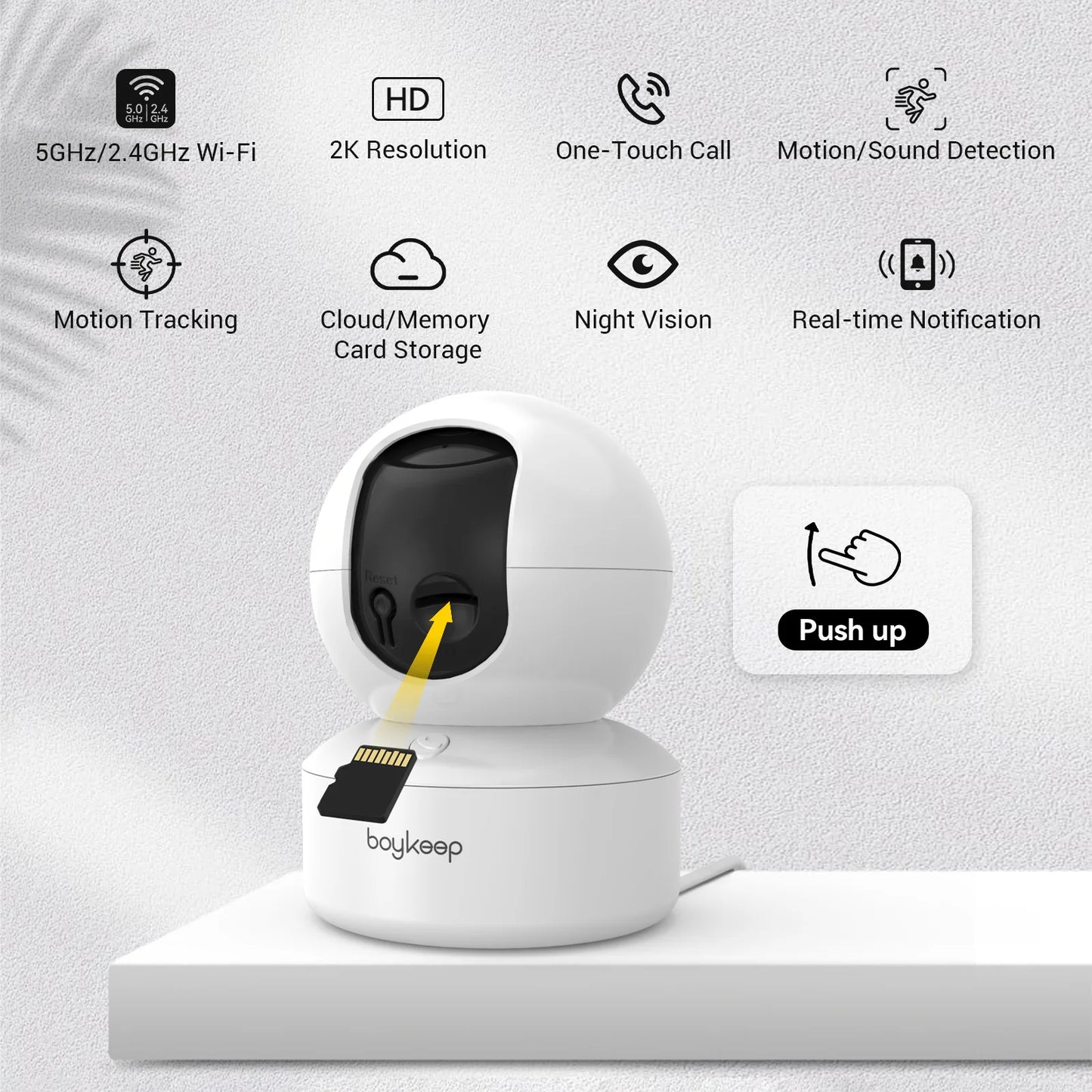 Smart Camera, 2K Security Protection, Wifi Surveillance 5G/2.4GHz, Indoor, Pan & Tilt 2-Way Audio