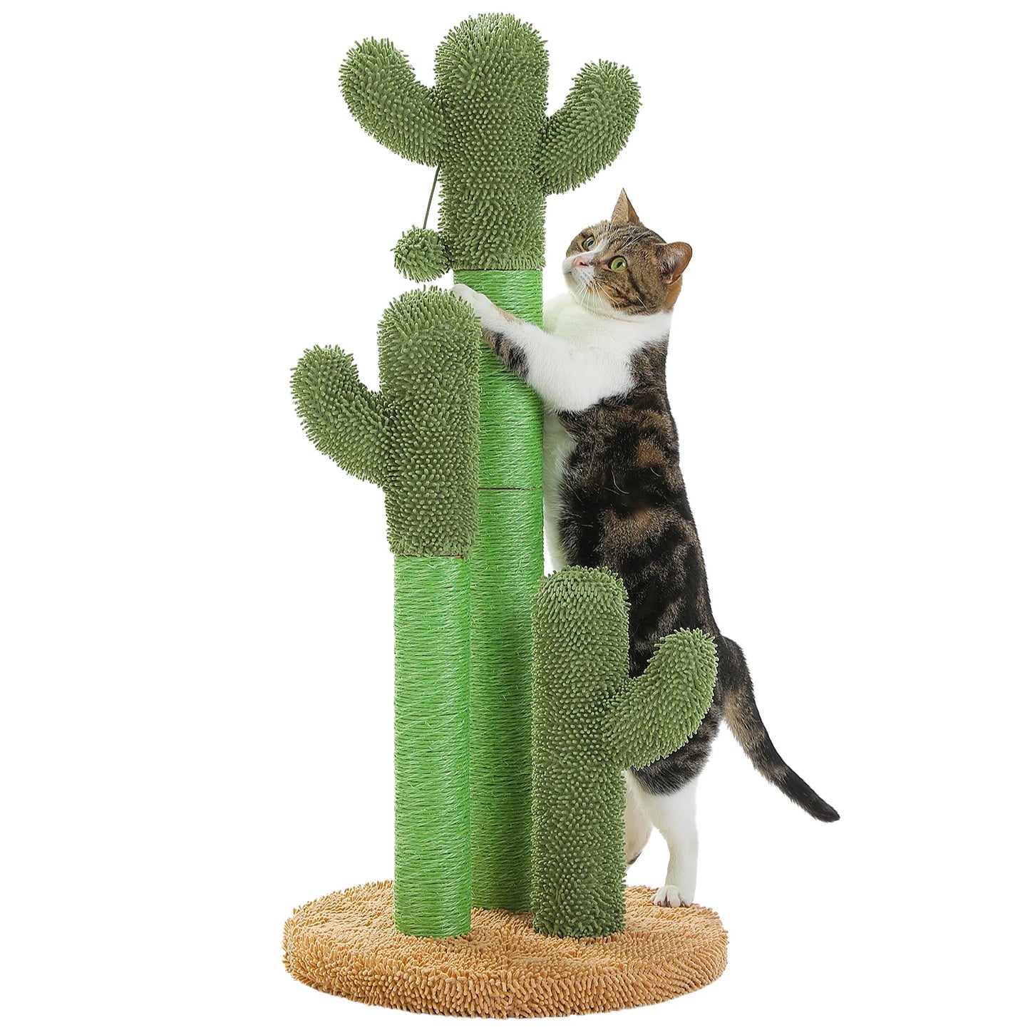 Cat Scratching Post with 3 Natural Scratching Poles and Interactive Dangling Ball