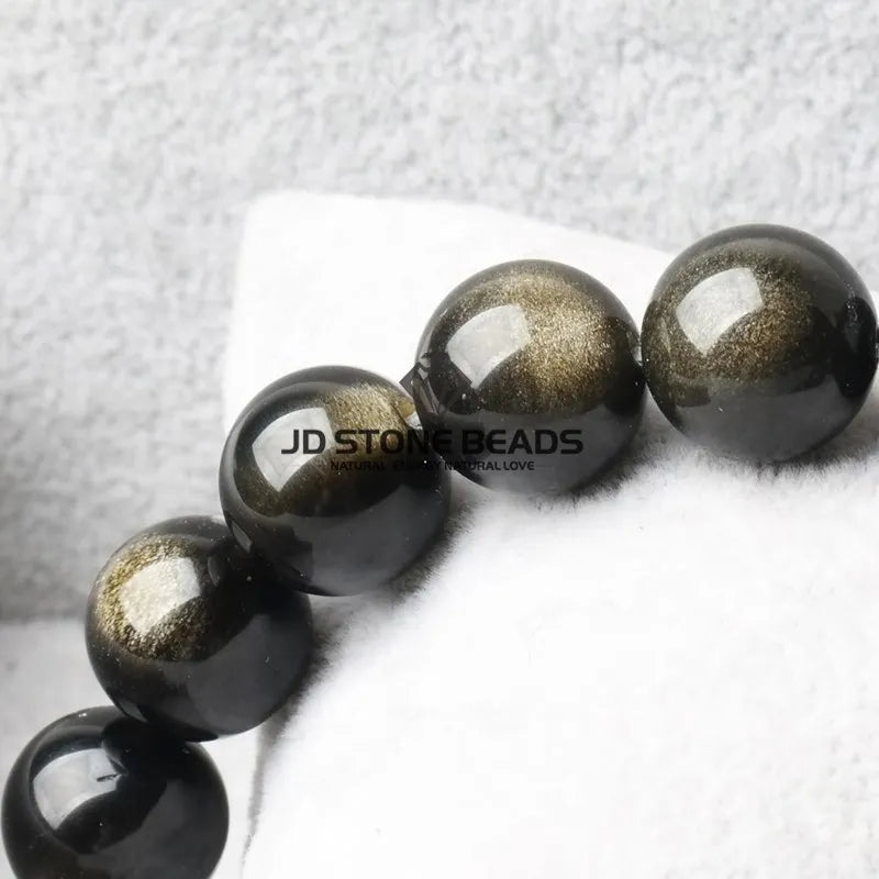 Natural Stone, Golden Black Obsidian Bead, Shinny Round Loose Gemstone, Jewelry Making