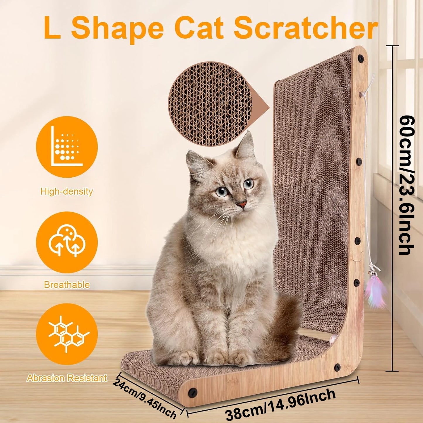 L Shape Cat Scratcher, 23.6 Inch, Indoor, Protecting Furniture, Cardboard