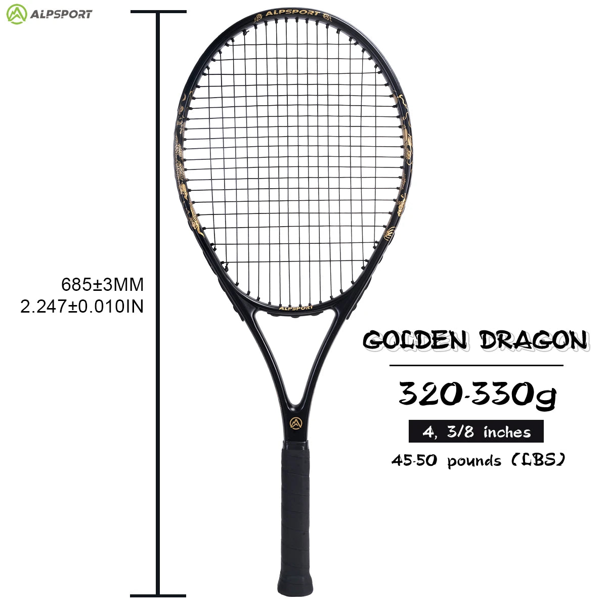 ALPSPORT JL T800 Carbon Fiber Tennis Racket,18K, Bag & Adjustable Strap (Men & Women)
