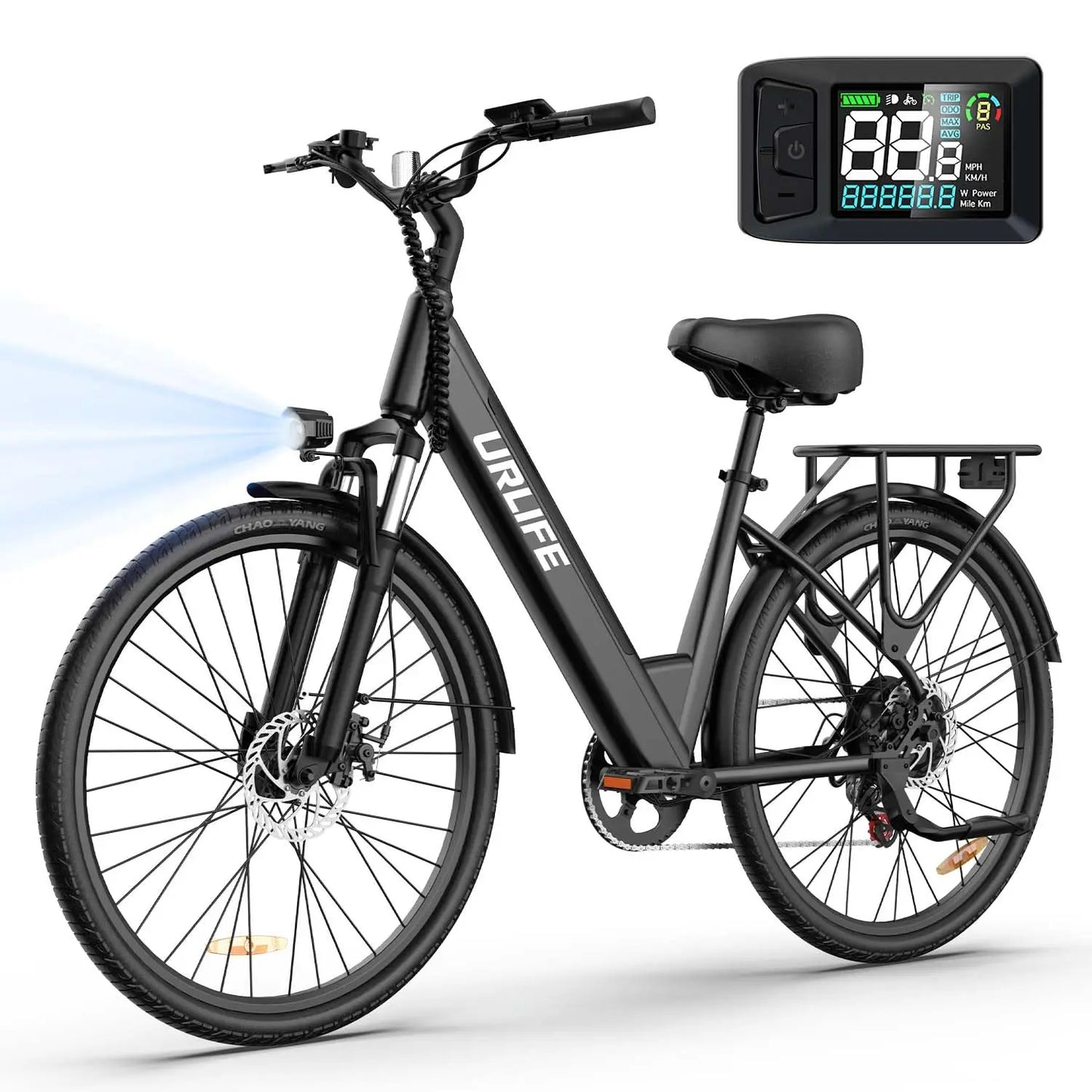 Peak 750W E26 Electric Bike, 26x2" Commuter Tires, 48V 10.4Ah Removable Battery, 20MPH Speed, 7-Speeds, LCD Display