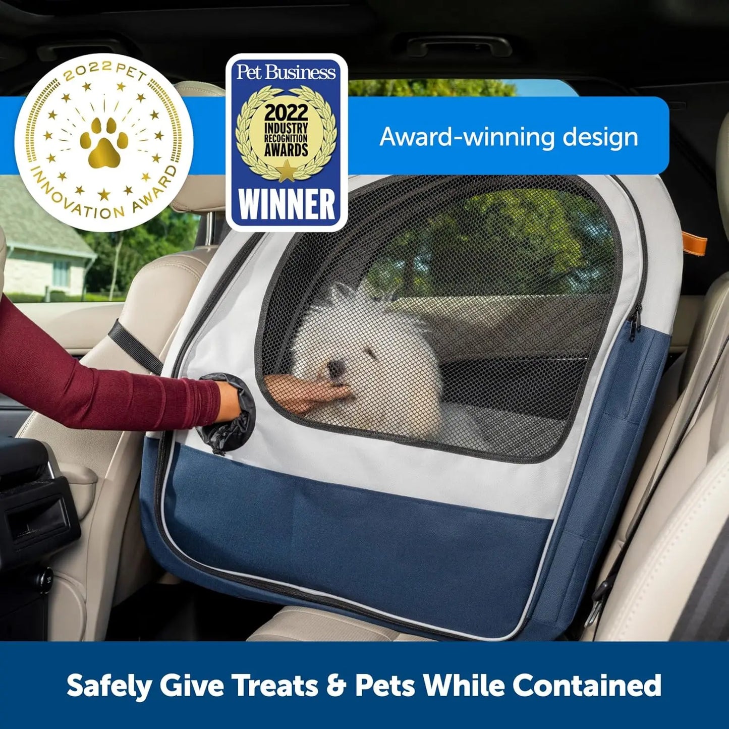 Portable Pet Crate for Car, Folds Down for Storage, Secures with Headrest Strap and Seatbelt,