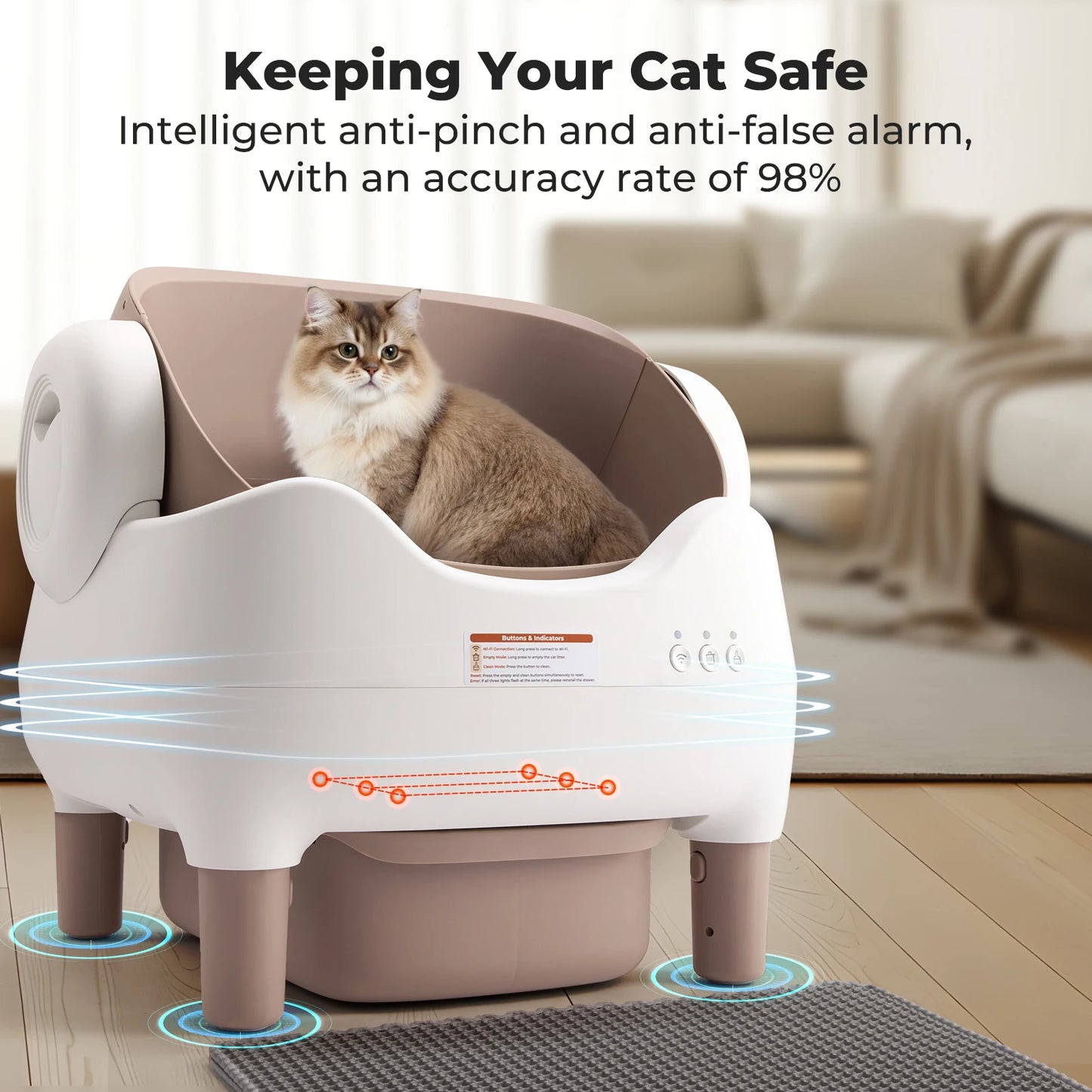 Open-Top Self Cleaning Litter Box, Automatic, APP Control, Odor-Free Large Waste Bin