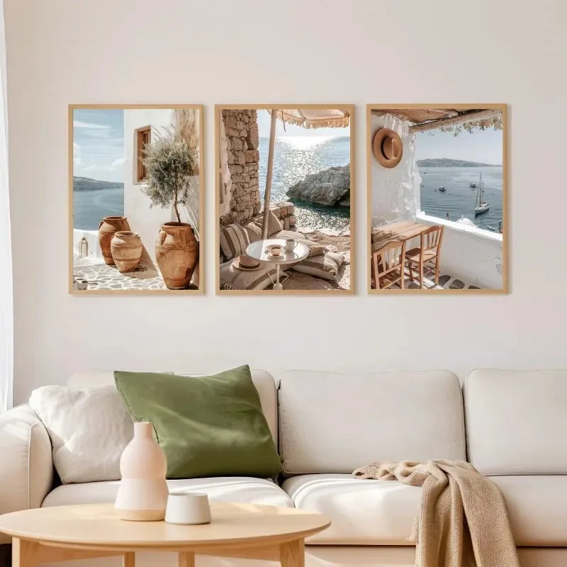 Modern Greece Summer Coast Santorini Travel Landscape Posters And Prints, Canvas Printing, Wall Art