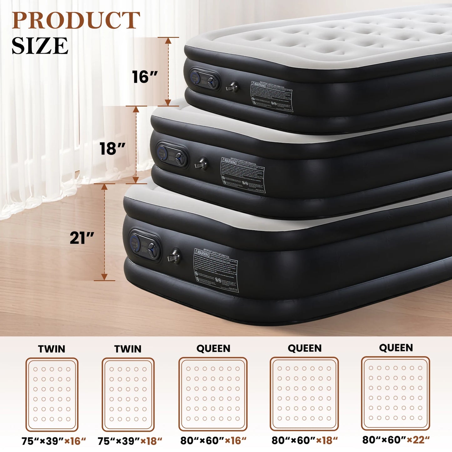 Queen/Twin Size Air Mattress, Blow-Up, Double Height, Non-Slip Bottom, Home or Camping