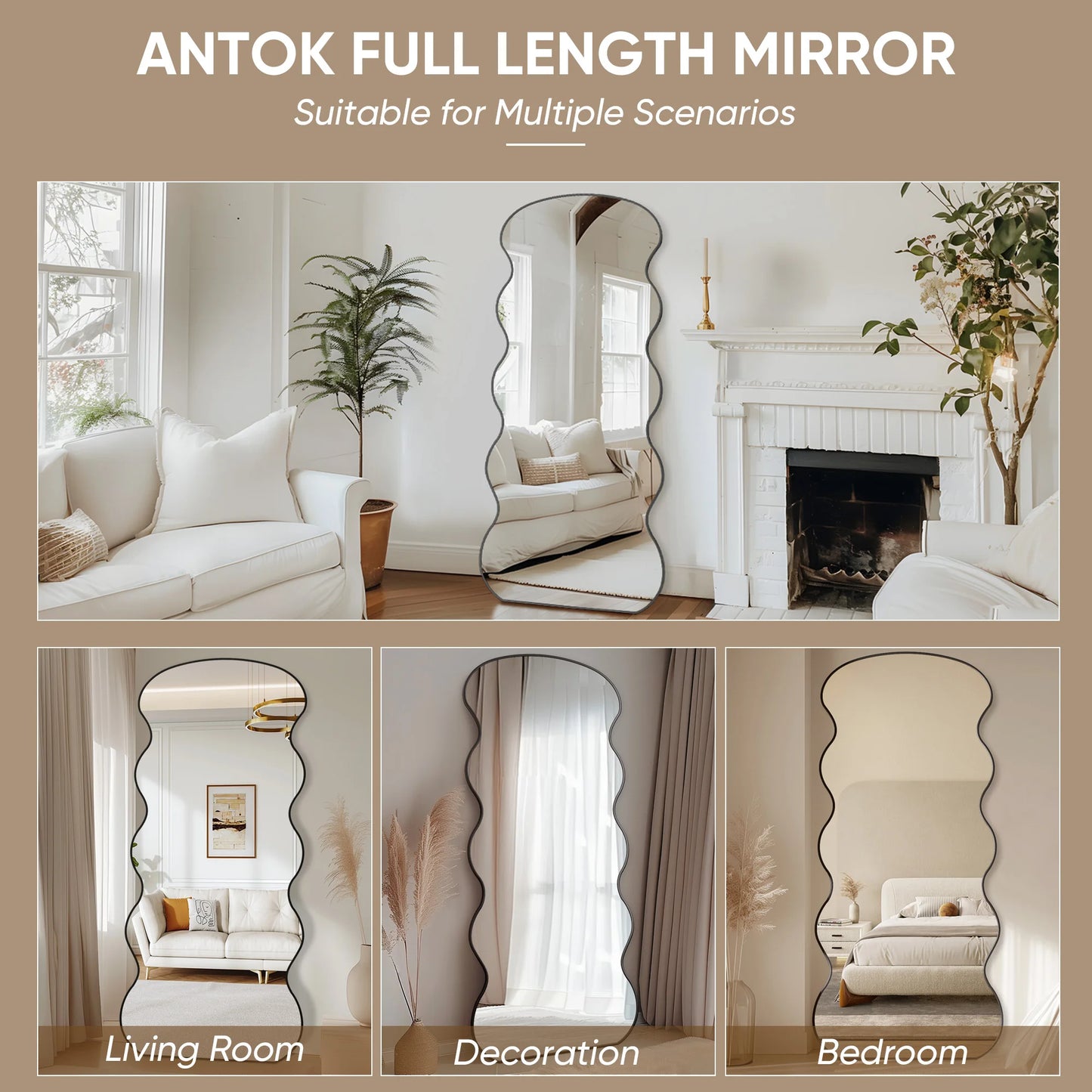 Full Length Mirror, 71"x32" Wavy Stand for Bedroom, Living Room Cloakroom