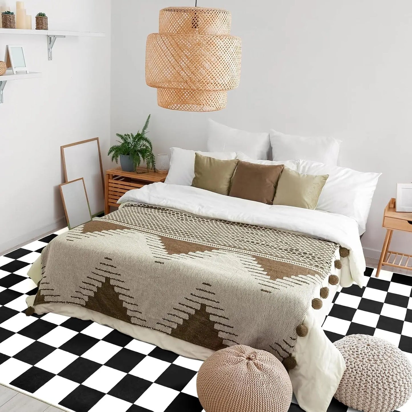 Black and White Checkered Rug for Living Room, Bedroom, Washable, Non Slip, Stain Resistance