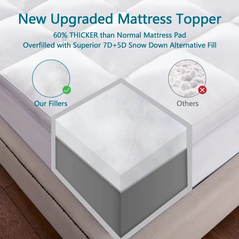 Mattress Topper, 400TC Extra Thick Cooling Mattress Pad Cover, Fluffy Soft Pillow Top