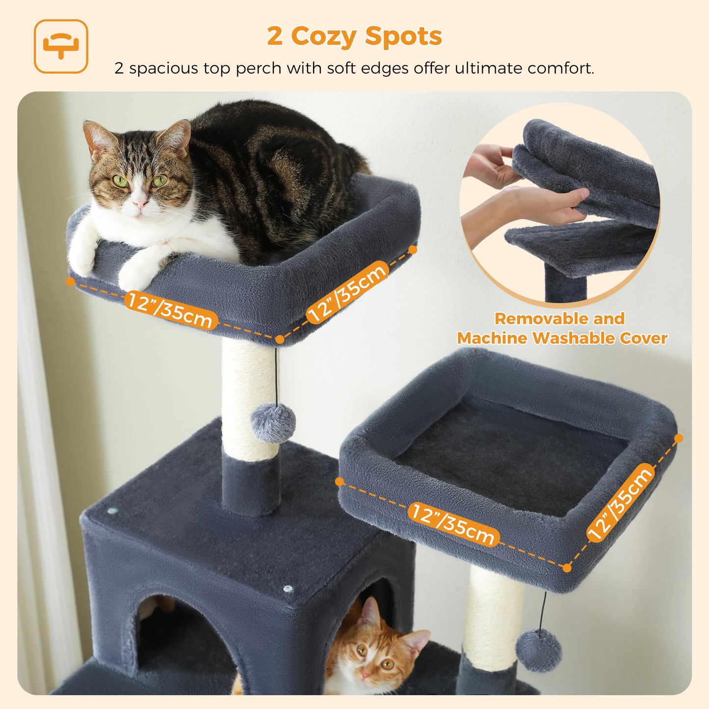Tree Tower for Indoor Cats, Sisal-Covered Scratching Posts, Spacious Hammock, Padded Perches