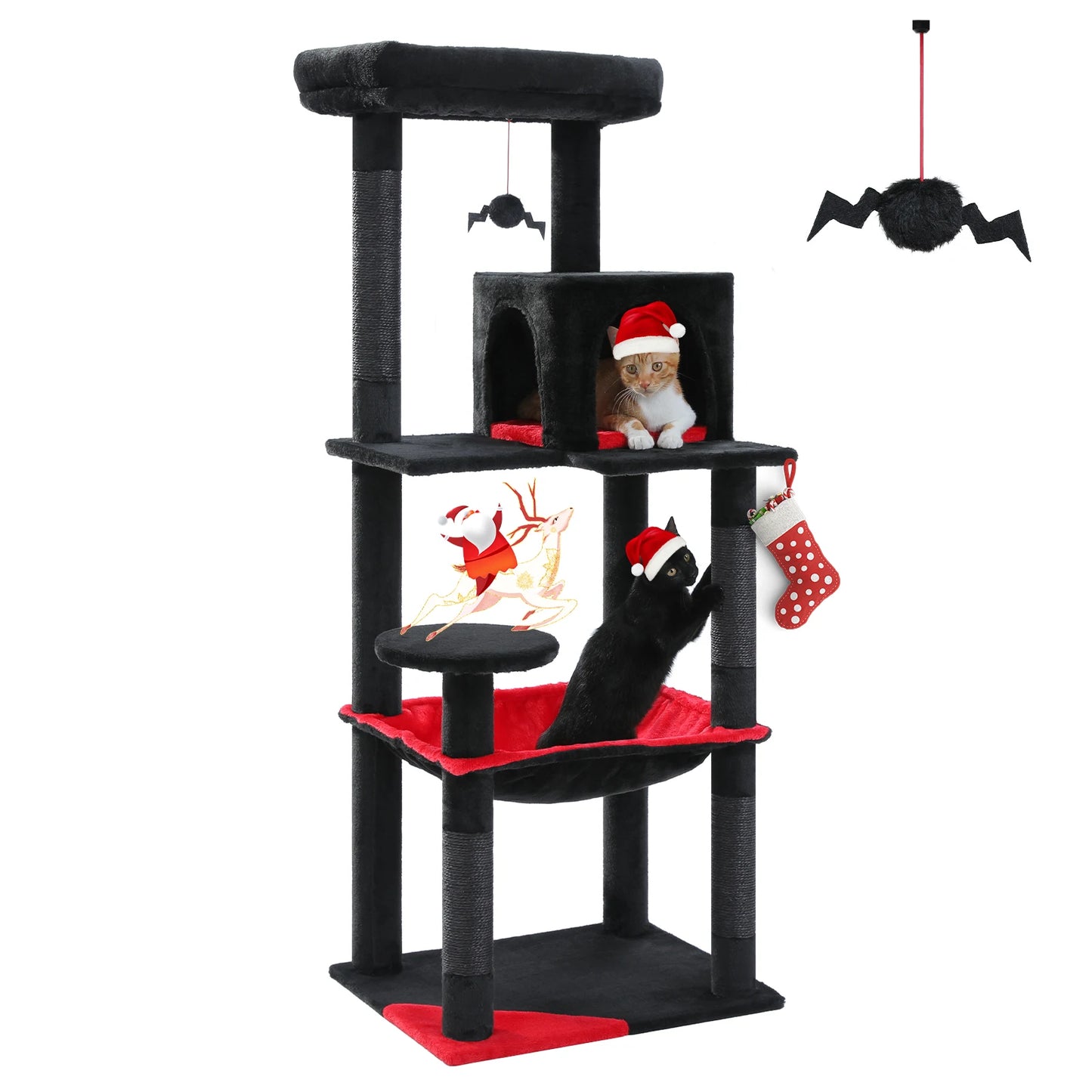 Cat Tree Suitable for 2-3 Cats with Large Hammock, Sisal Scratch Posts, Cozy Condo and Top Perch