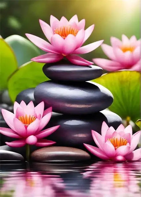 Spa Zen Cherry Blossom, Lily Pink Lotus Canvas, Print Posters, Art for Fitness/Yoga Studio