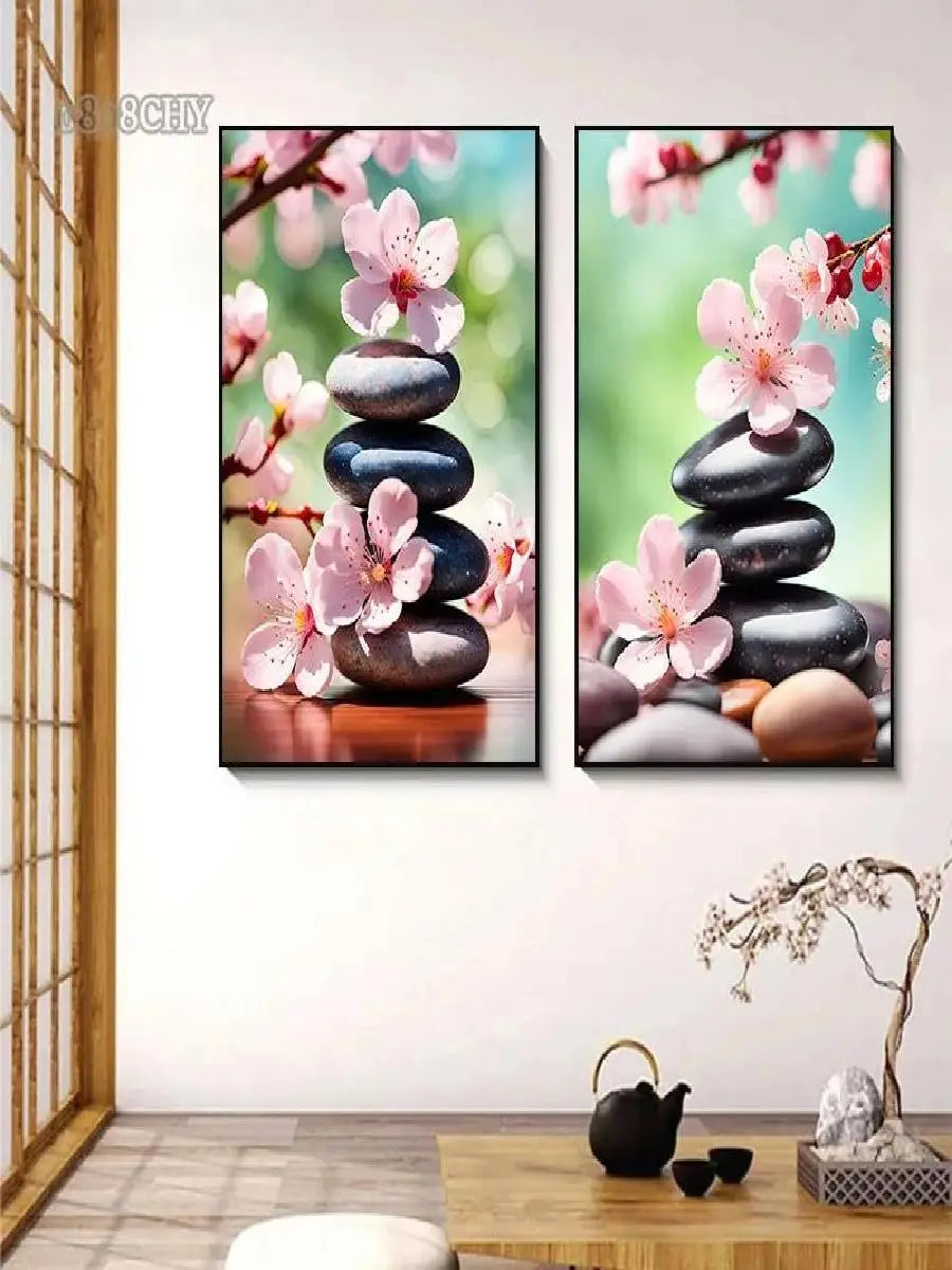 Spa Zen Cherry Blossom, Lily Pink Lotus Canvas, Print Posters, Art for Fitness/Yoga Studio