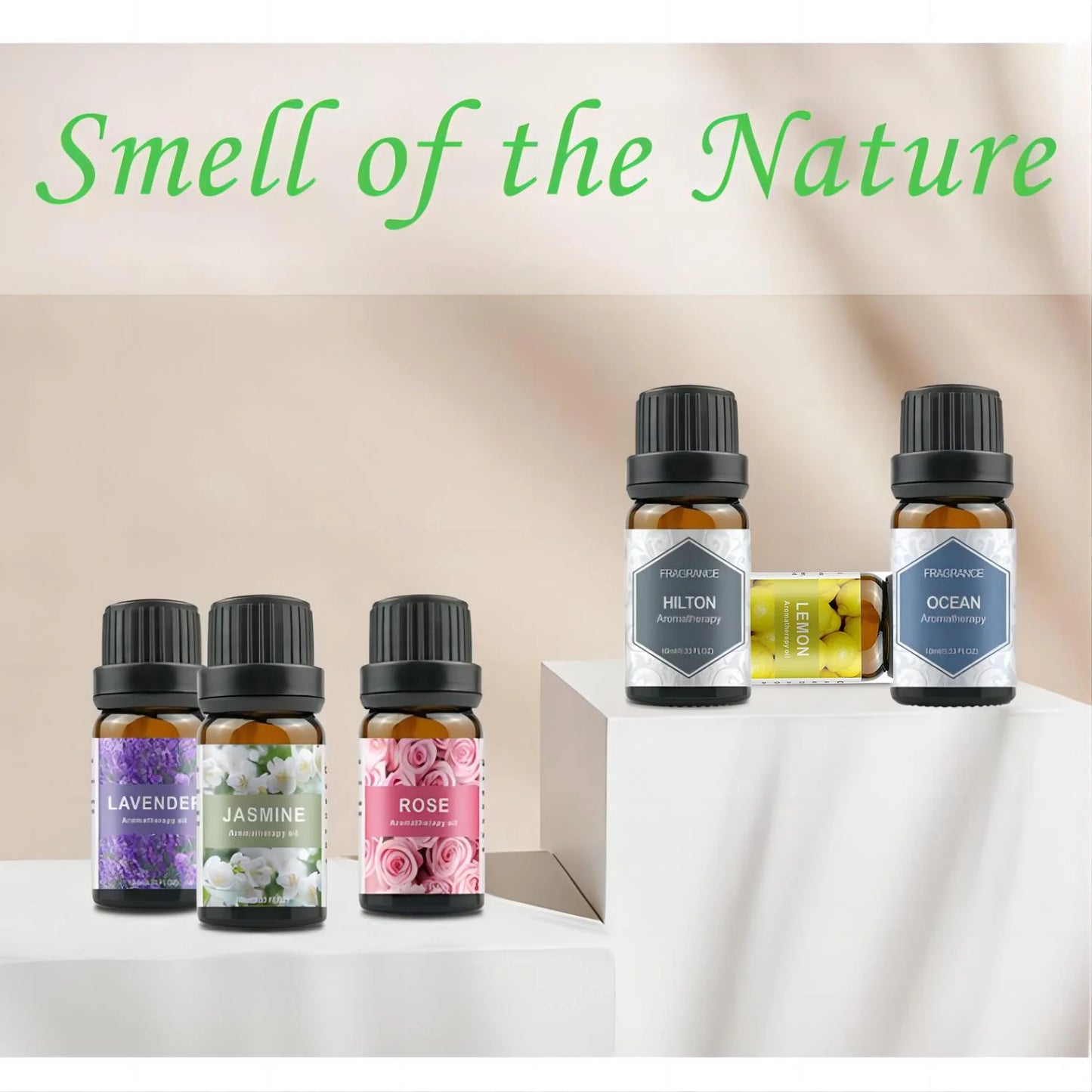 500ML Aromatherapy Oil Diffuser, 6 Bottle 10ML Essential Oil Set (Lavender/Rose/Jasmine/Lemon/Hilton/Ocean)