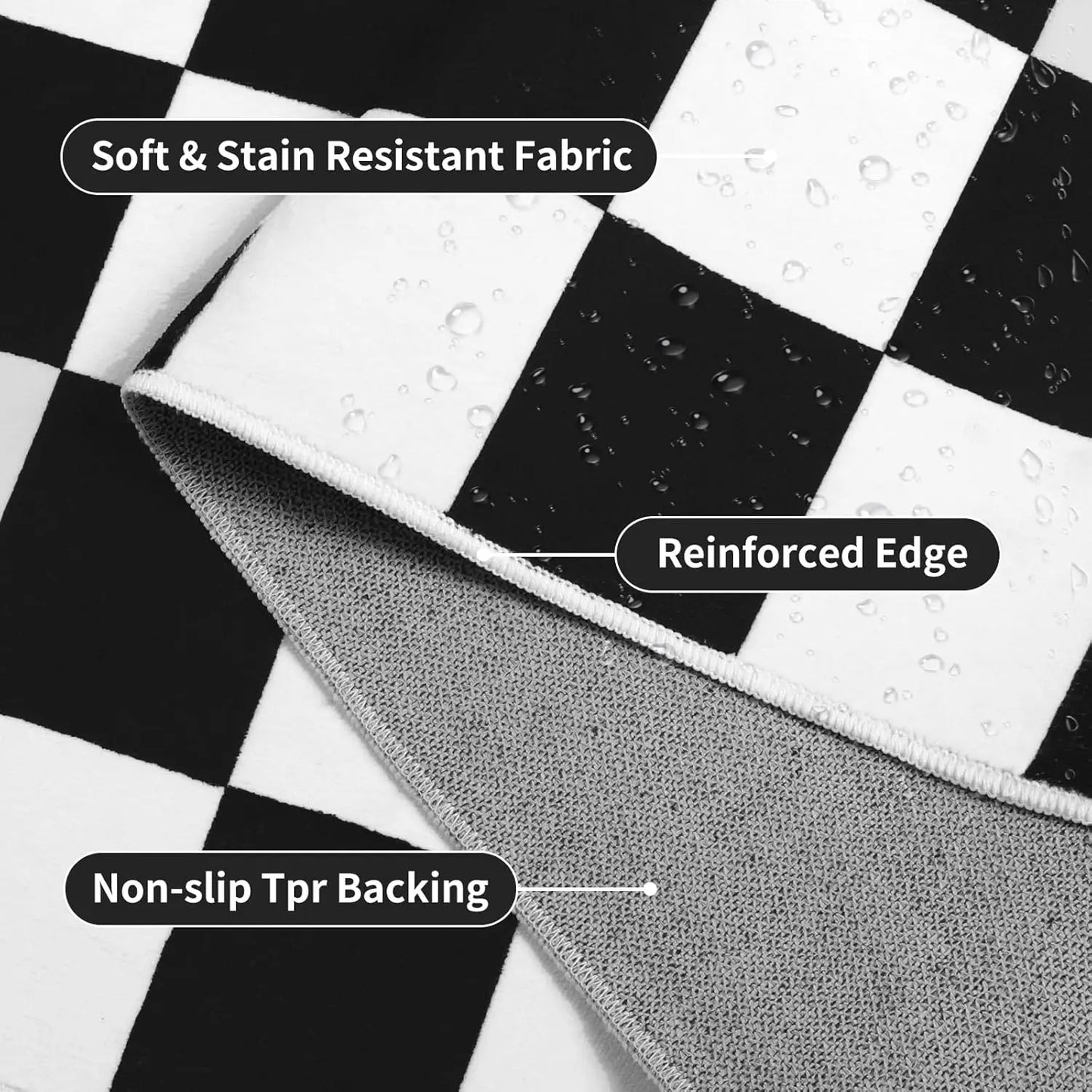 Black and White Checkered Rug for Living Room, Bedroom, Washable, Non Slip, Stain Resistance