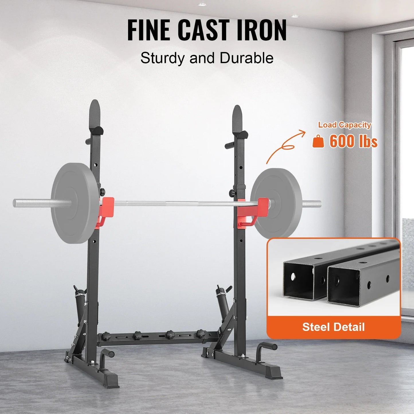 Squat Stand, Multifunctional, Barbell Rack with Hook, Weight Plate Storage, Free Bench Press Stands