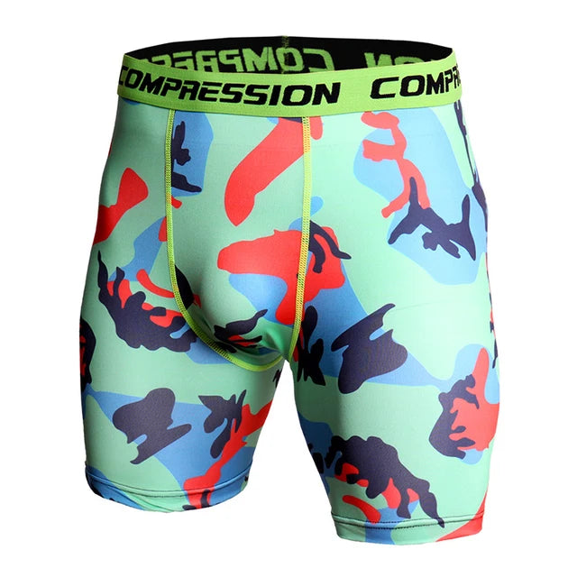 Compression Shorts Men 3D Print Camouflage Bodybuilding Tights Muscle Sport Elastic Running Shorts