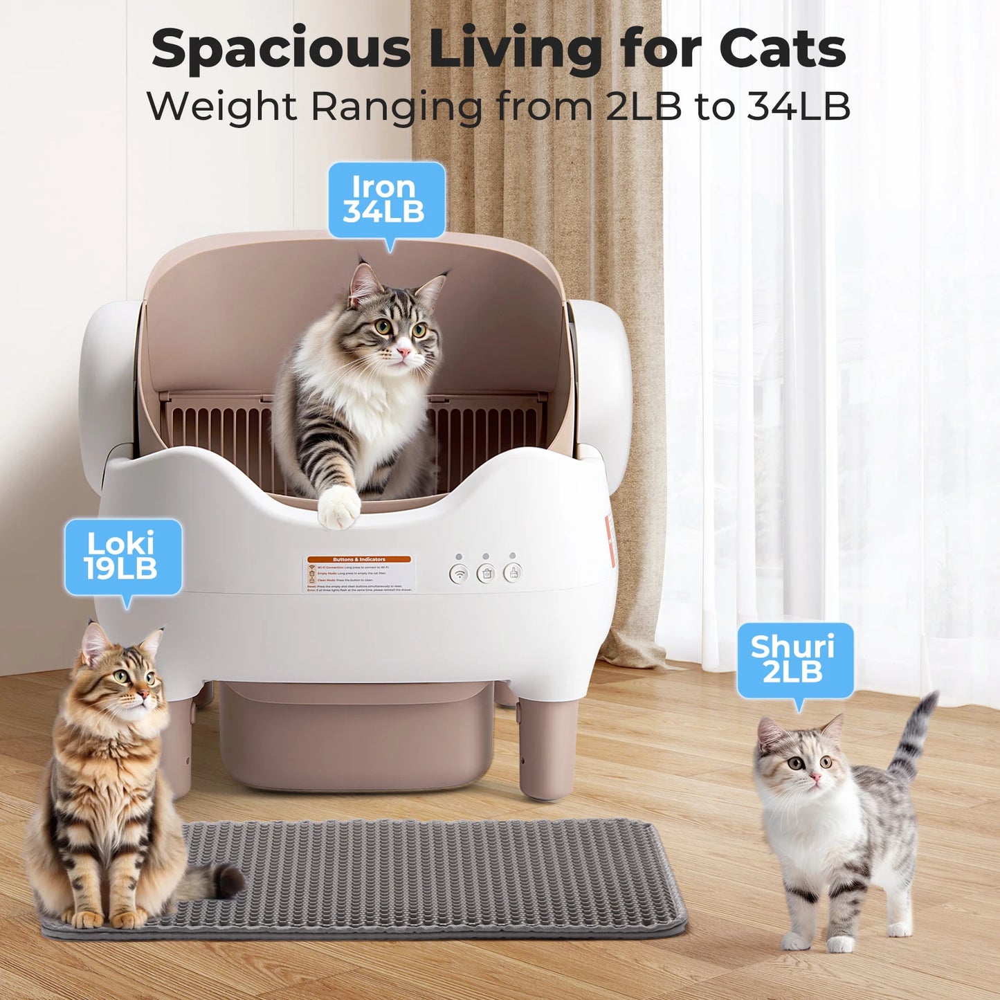 Open-Top Self Cleaning Litter Box, Automatic, APP Control, Odor-Free Large Waste Bin